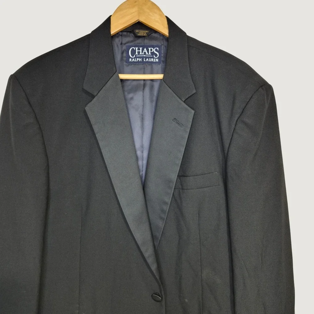 Chaps Ralph Lauren Tuxedo Jacket Mens 42L Black Wool Peak Lapel Formal Classic